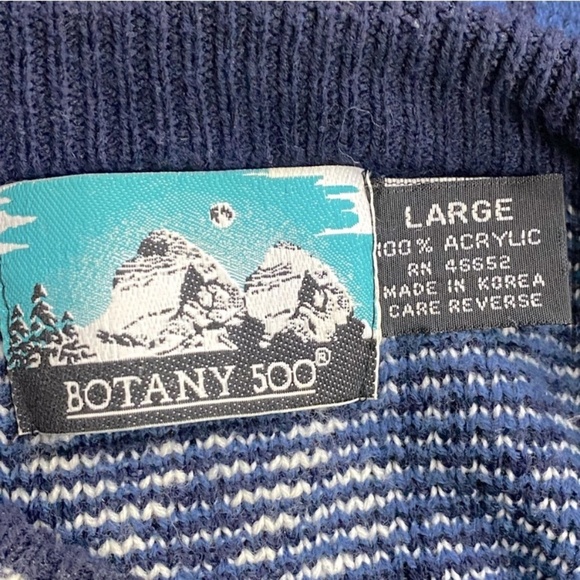 Vintage Botany 500 Blue White Jacquard Crew Neck 80s 90s Dad Sweater L - Picture 3 of 12